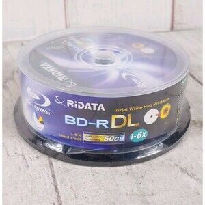25 Pack Ridata Blu-ray PRINTABLE DISC BD-R DL Dual Layer 6X 50GB White Inkjet